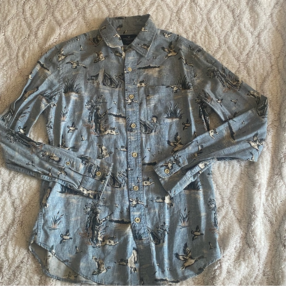 American Eagle Duck Hunting Mallard Shirt Mens Small Long Sleeve Button Down